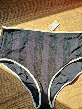 NWT aerie Black & White High-Rise Bikini Bottom